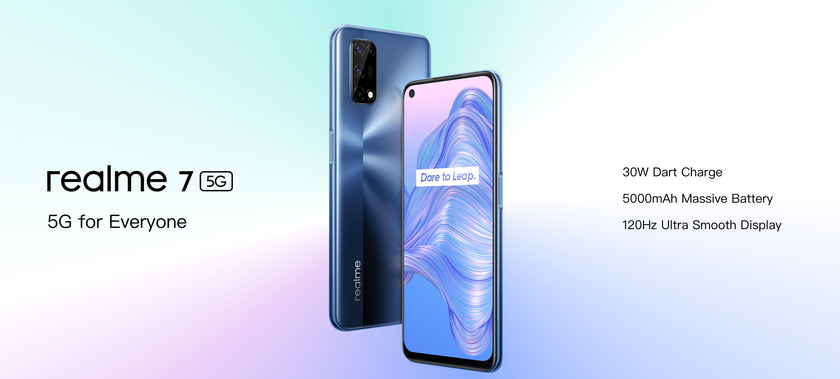 Realme 7 5G: чип MediaTek Dimensity 800U, IPS-дисплей на 120 Гц и 30-ваттная зарядка за 279 евро