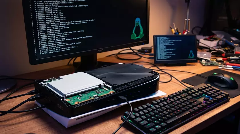 Интерфейс загрузчика Linux на экране PlayStation 5