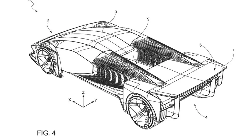 Схематическое изображение патента движущихся фонарей Ferrari