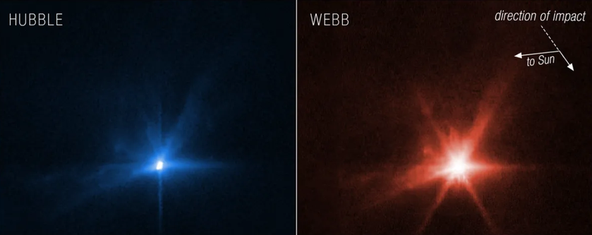 Телескопы James Webb и Hubble зафиксировали столкновение зонда DART с астероидом