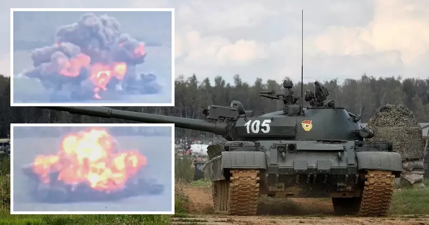 Украинский FPV-дрон Pegas+ эффектно уничтожил российский танк Т-62МВ с мангалом на башне