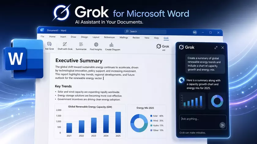 Интерфейс чат-бота Grok в офисном приложении