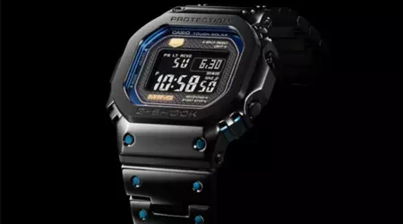 New G-Shock MRG-B5000BA-1JR with titanium case and blue accents appears in Casio's online listing
