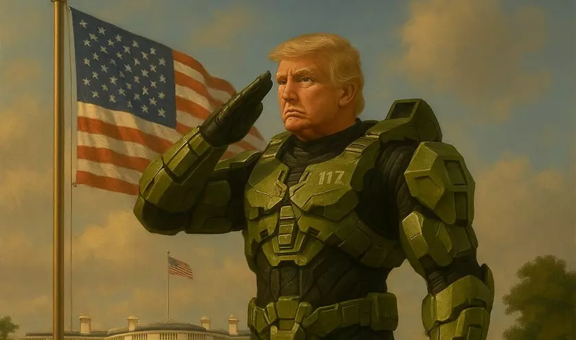 Как Трамп примеряет шлем Мастера Чифа
