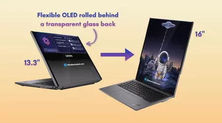 Lenovo готує експериментальний ноутбук Lenovo Legion Pro Rollable, екран якого розгортається вертикально і "перетікає" на кришку