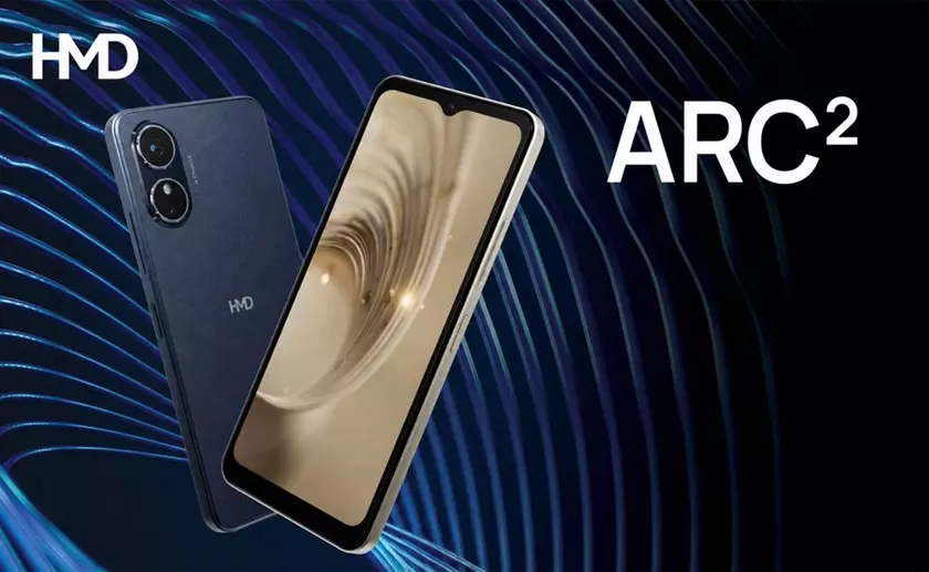 Смартфон HMD Arc 2 в синем и золотистом цветах