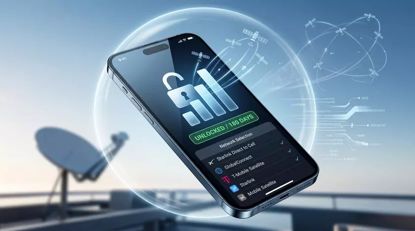 Смартфон с логотипом SpaceX и Starlink