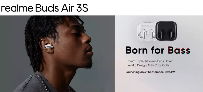 Официально: TWS-наушники realme Buds Air 3S с необычным дизайном, Bluetooth 5.3 и 11-мм драйверами представят 6 сентября