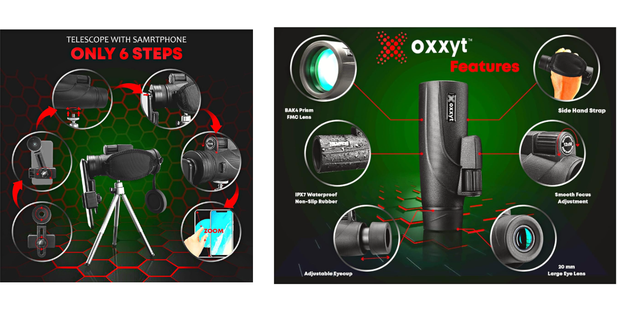 Oxxyt 12X50 monocular telescope for phone