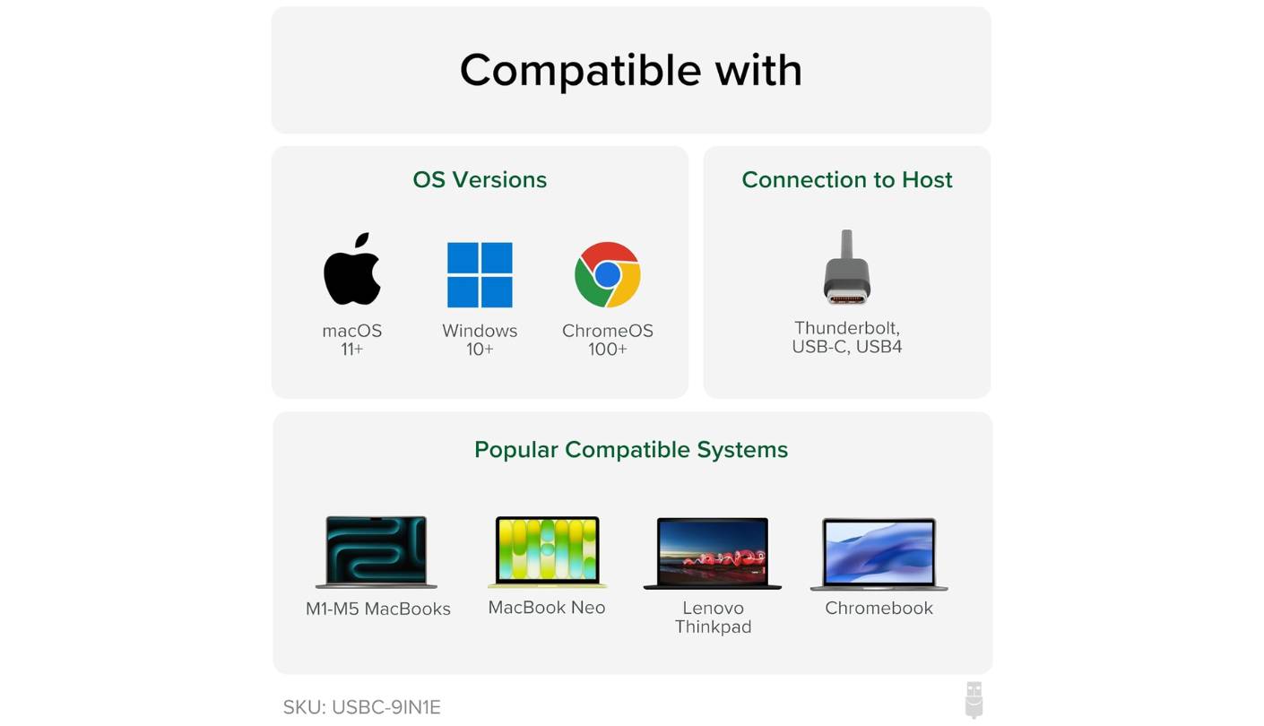 Plugable 9IN1E 9-in-1 USB-C hub Mac and Windows compatible