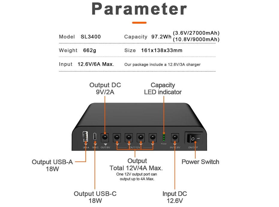 TalentCell SL3400 mini UPS for router