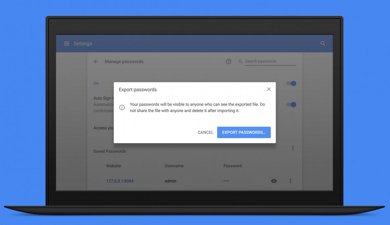 Google Chrome added password export for easy migration