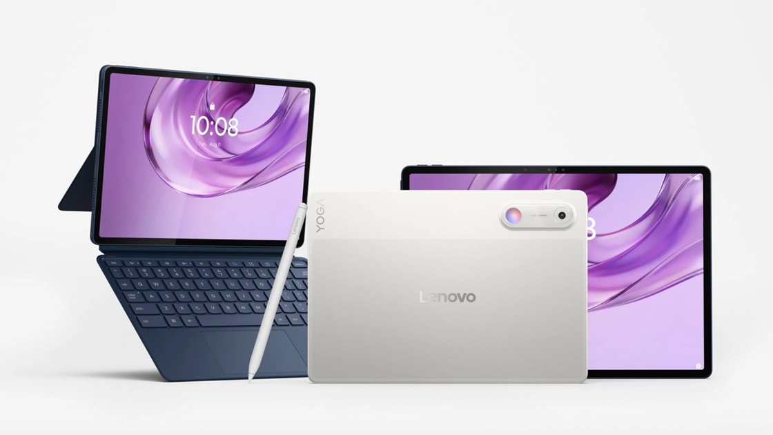 Lenovo Yoga Tab Gen 2 — 11.1-inch 4K display, MediaTek Dimensity 9500s, and a rear LED indicator.