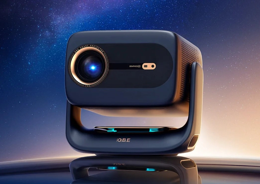 Projecteur OBE en gros plan, objectif et design en détail