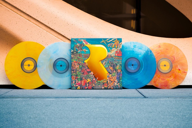 Anniversary merch and vinyl record collection featuring Rare soundtracks