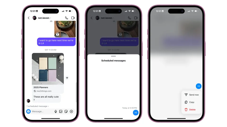 How the deferred message option works on Instagram