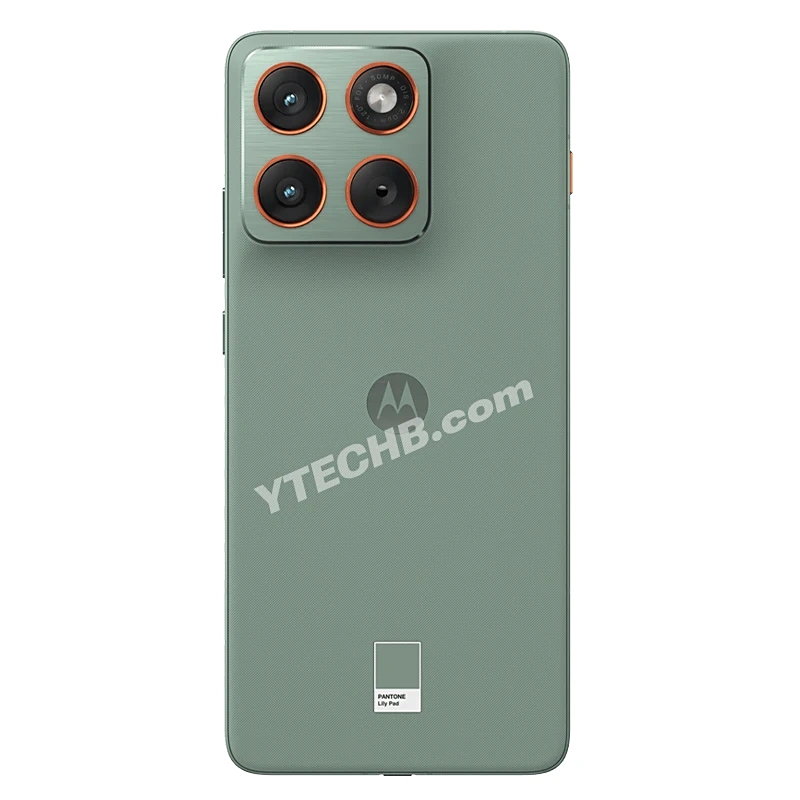 Рендер Motorola Edge 70 з оливково-зеленим корпусом і мідними елементами