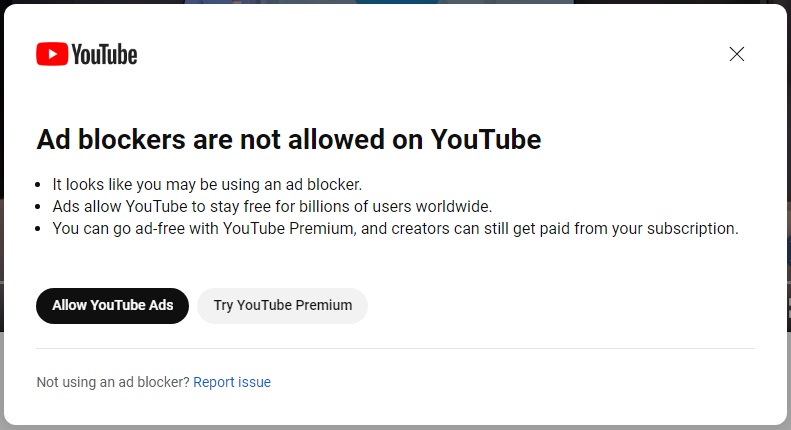 YouTube teste des solutions de contournement des bloqueurs de publicité. Les utilisateurs devront peut-être souscrire un abonnement payant pour leur propre confort.-2
