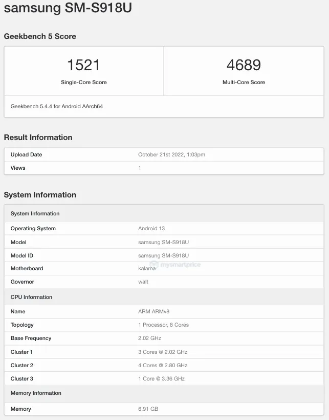 Le Samsung Galaxy S23 Ultra sur Snapdragon 8 Gen2 a visité Geekbench et établi un nouveau record de benchmarks-2