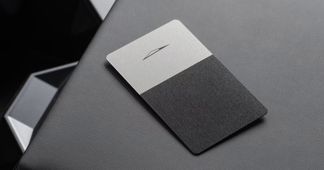 Tesla metal key card, top view