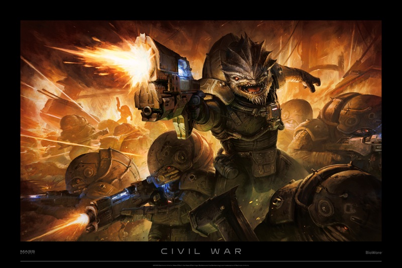 Concept art of the Krogan civil war from Mass Effect