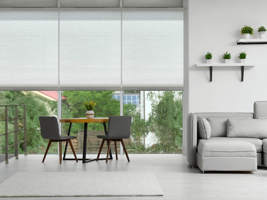 Smart blind with integrated solar panel. Illustration: Mado Dynamic
