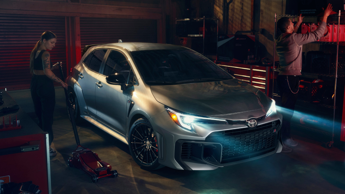 Toyota GR Corolla in the background of the production process