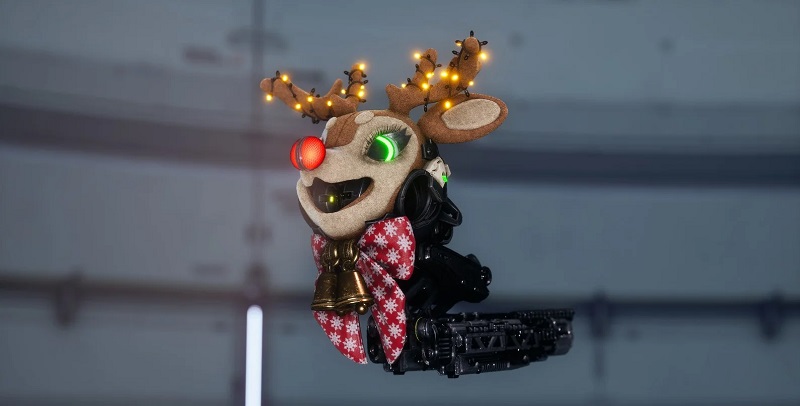 Festive combat drone with a reindeer mask