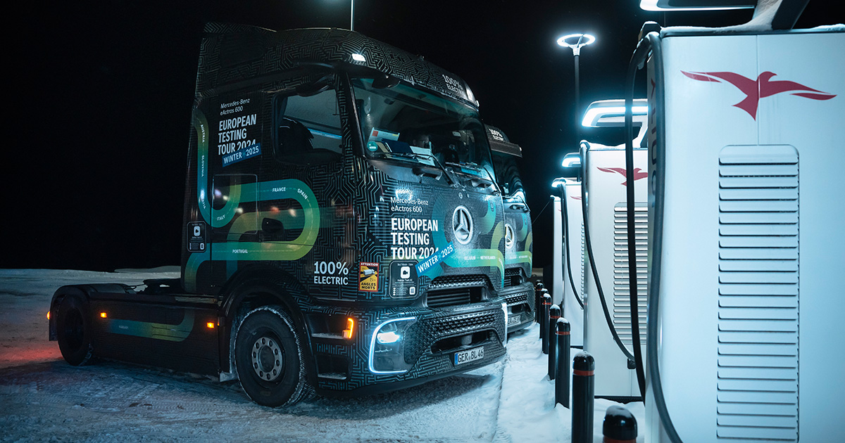 European tour of the eActros 600 on winter roads. Photo: Daimler Truck