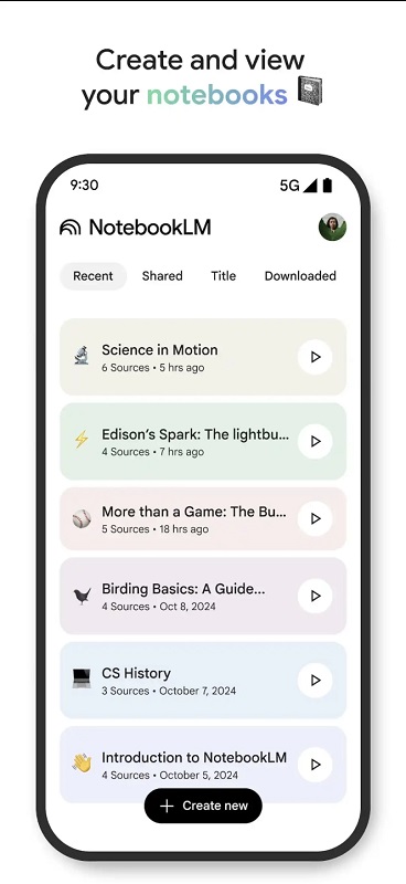 Image de troisième écran de l'application NotebookLM
