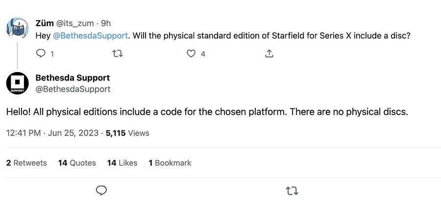 Starfield won't be available on disc - Bethesda says physical editions will only include the game's activation code-2