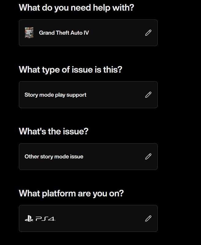 Скриншот сайта поддержки Rockstar Games, показывающий PS4 как платформу для GTA IV