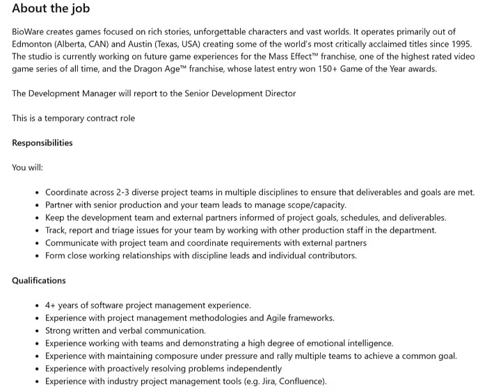 A job posting at BioWare hints that the studio is working on another project in addition to Dragon Age: Dreadwolf and a new Mass Effect instalment-2