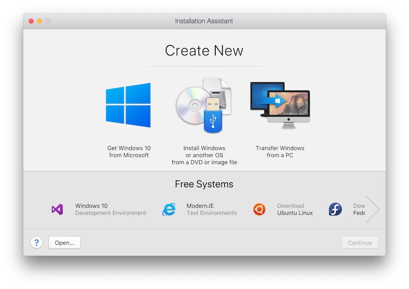 Внешний вид обновлённого ассистента создания виртуальных машин в Parallels Desktop 13