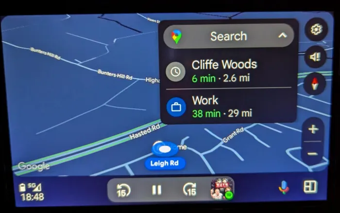 Android Auto screen with new map layout