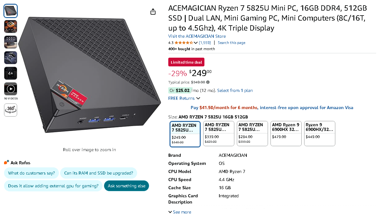 ACEMAGICIAN Mini PC running AMD Ryzen 7 5825U processor
