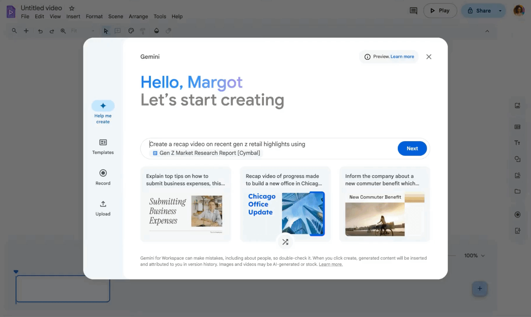 The new Google Vids option. Illustration: Google