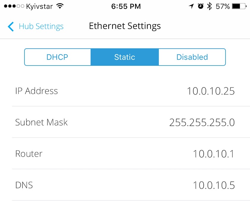 Ethernet settings