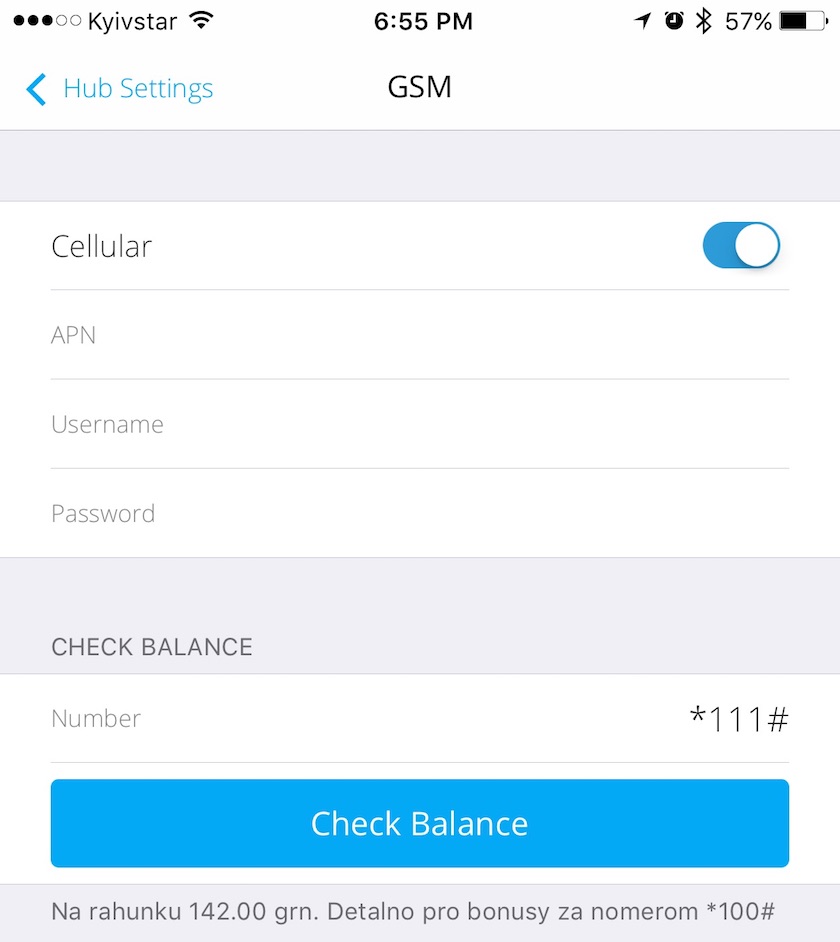 Settings of access to cellular network