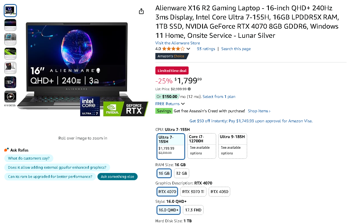 Alienware X16 R2 Gaming Laptop Alienware X16 R2 Gaming Laptop