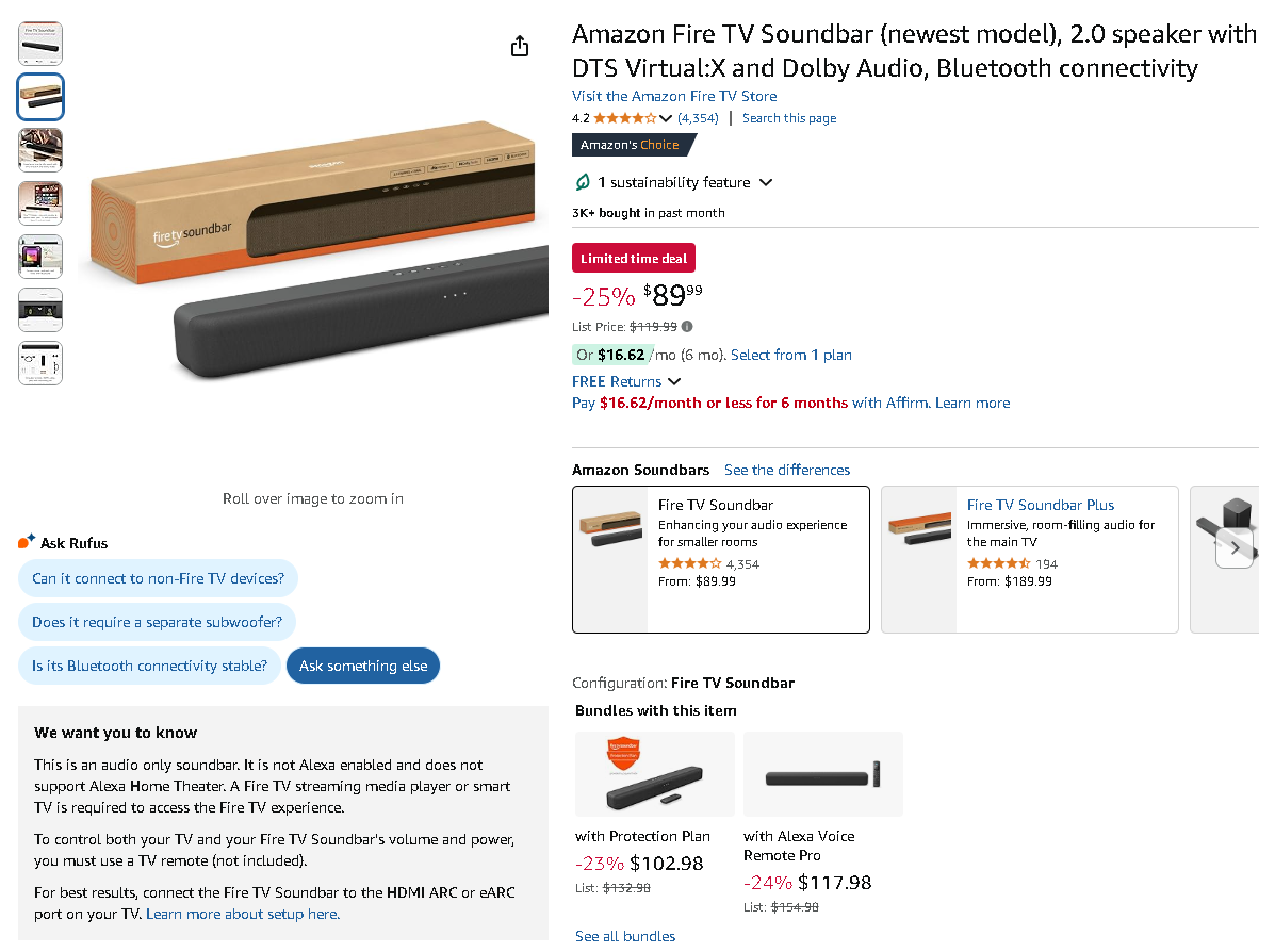 Screenshot of the Amazon Fire TV Soundbar