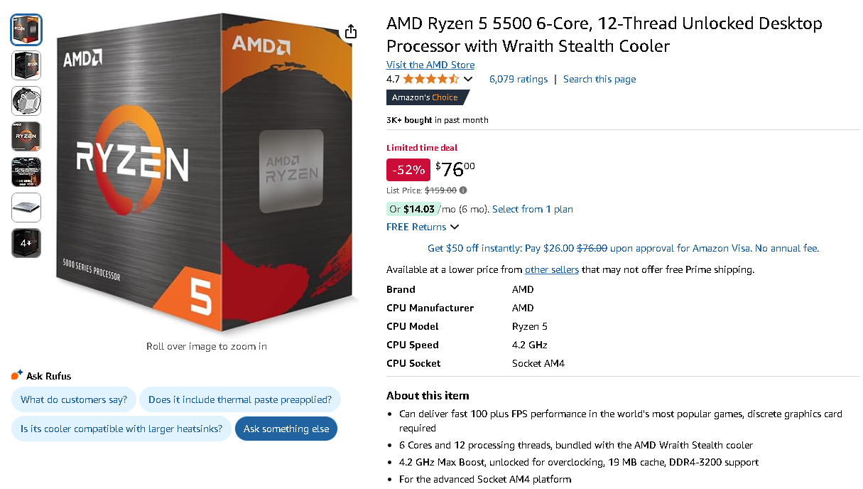 AMD Ryzen 5 5500 processor screenshot