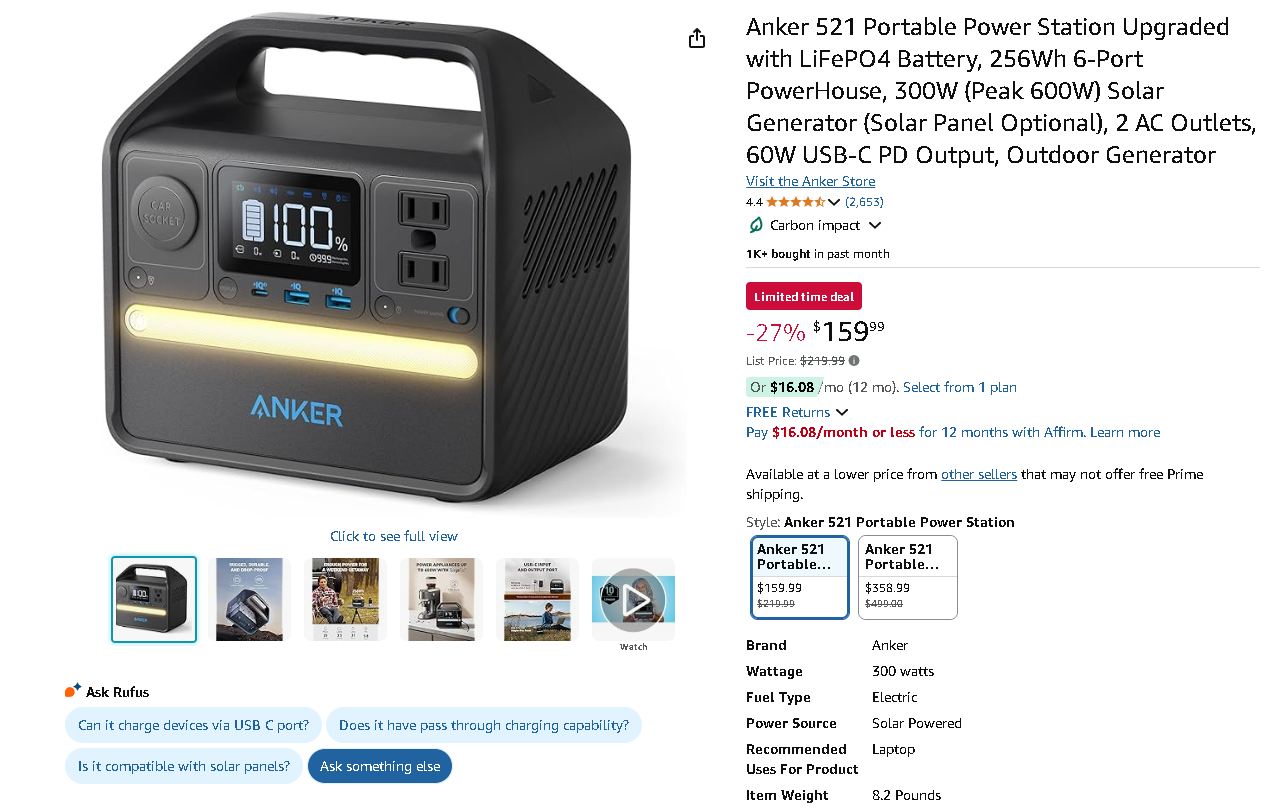 Screenshot of the Anker 521 Power Station
