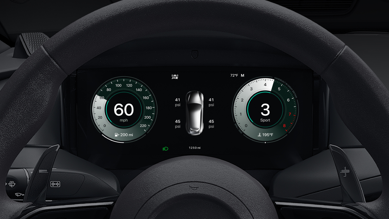 CarPlay Ultra dashboard with TPMS indicator