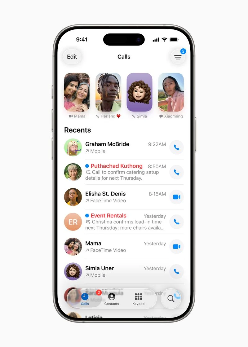 Unified layout for Phone app in iOS 26