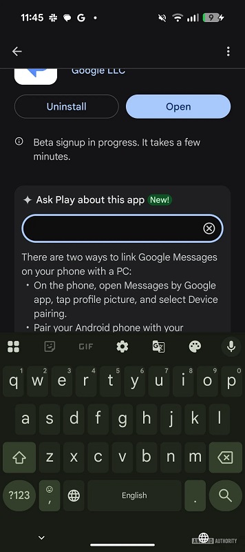 A user asks a question about the app via Gemini