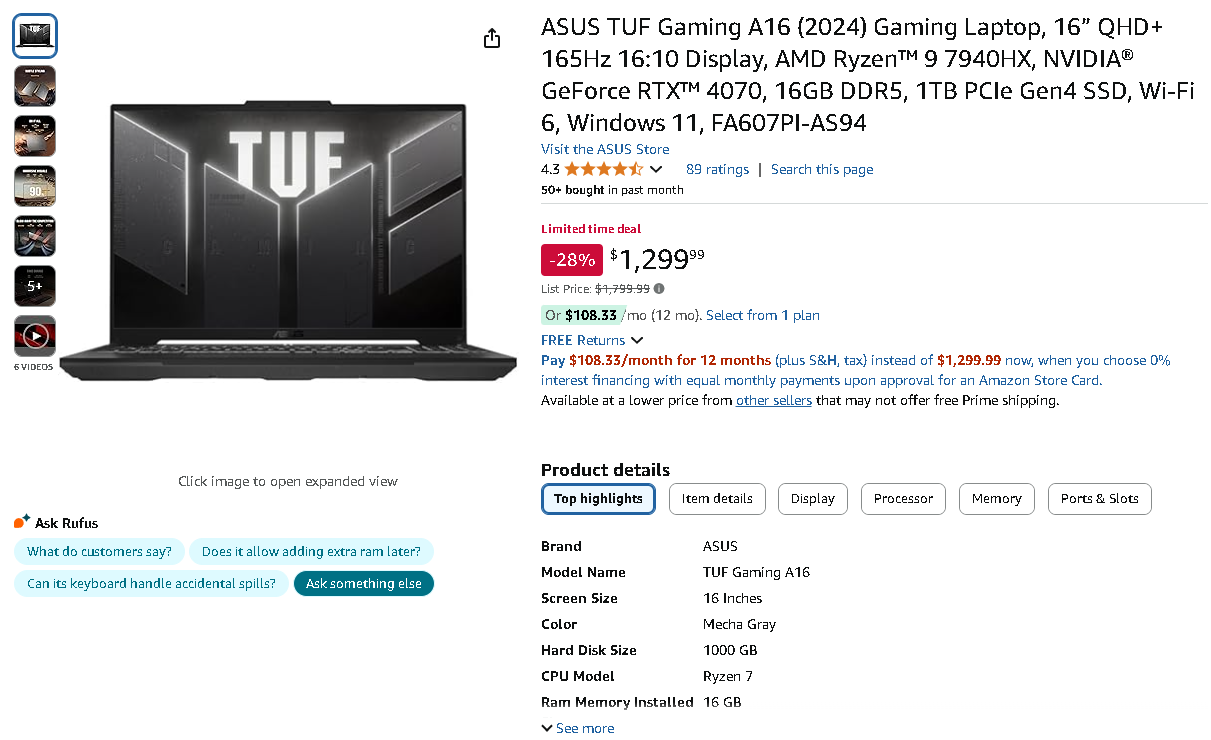 ASUS TUF Gaming A16 Screenshot of the ASUS TUF Gaming A16