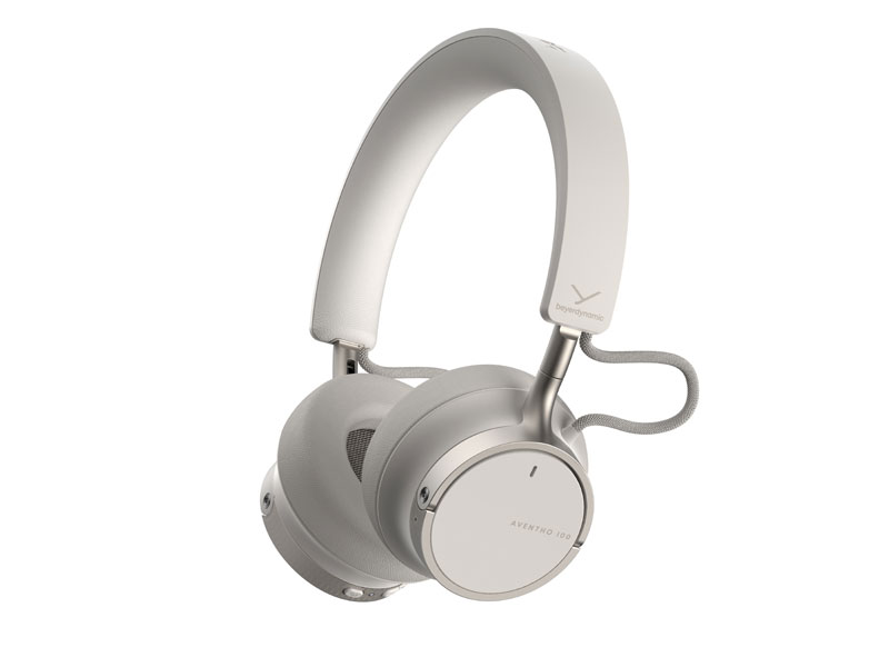 Perspective view of the Beyerdynamic Aventho 100 white headphones