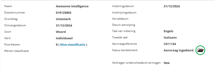 Capture d'écran de la marque "Awesome Intelligence" en Europe