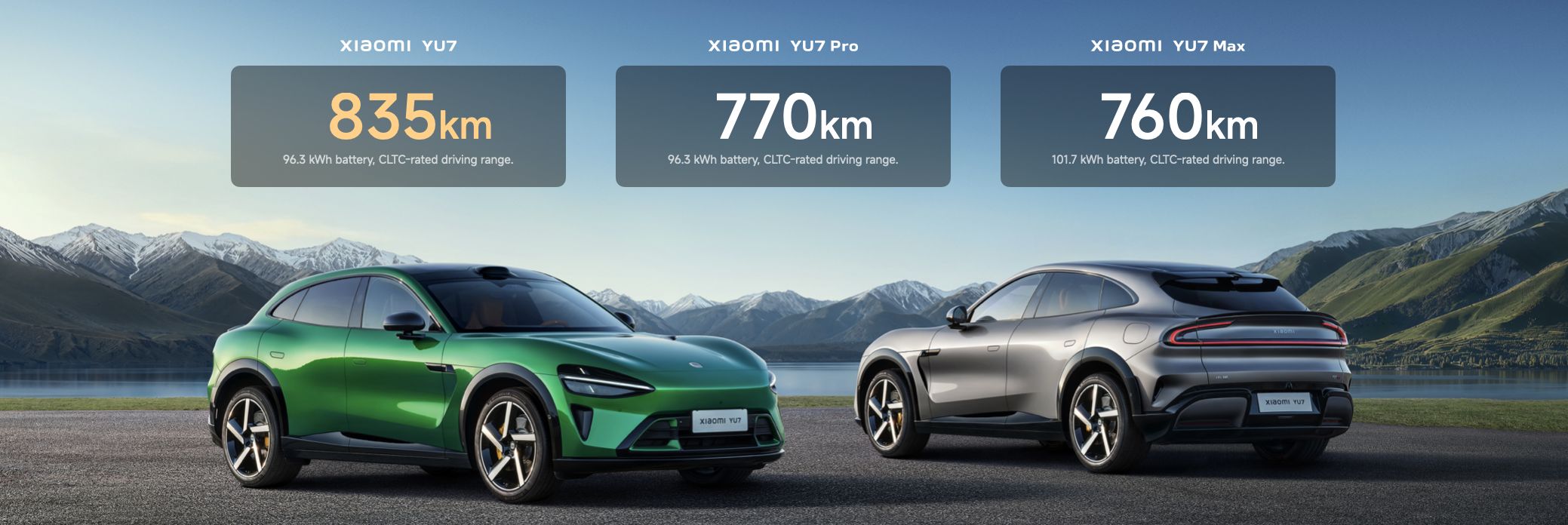 Показатели запаса хода трех версий Xiaomi YU7